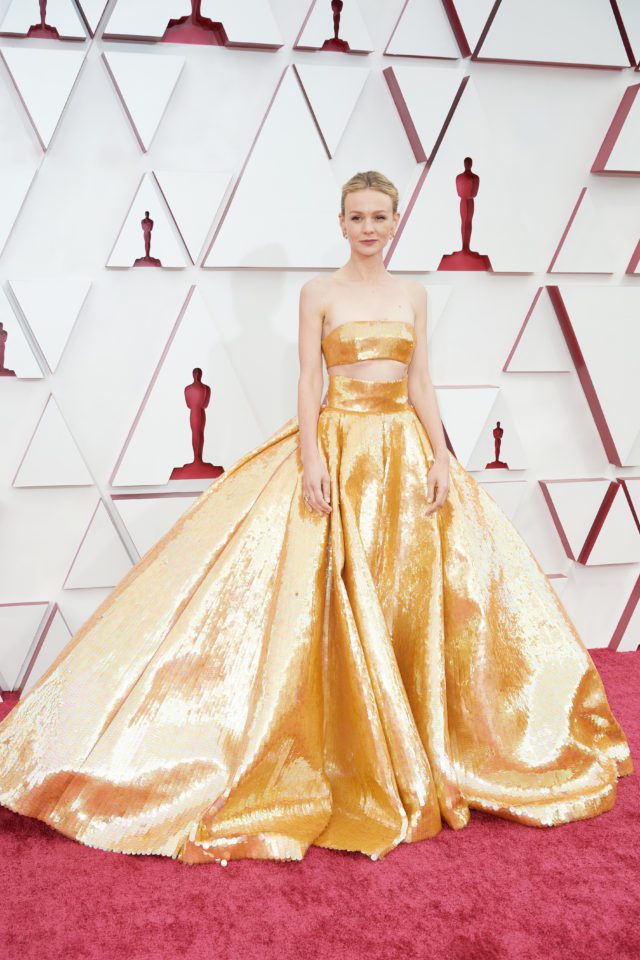 Oscar® nominee Carey Mulligan arrives on the red carpet of The 93rd Oscars® at Union Station in Los Angeles, CA on Sunday, April 25, 2021.