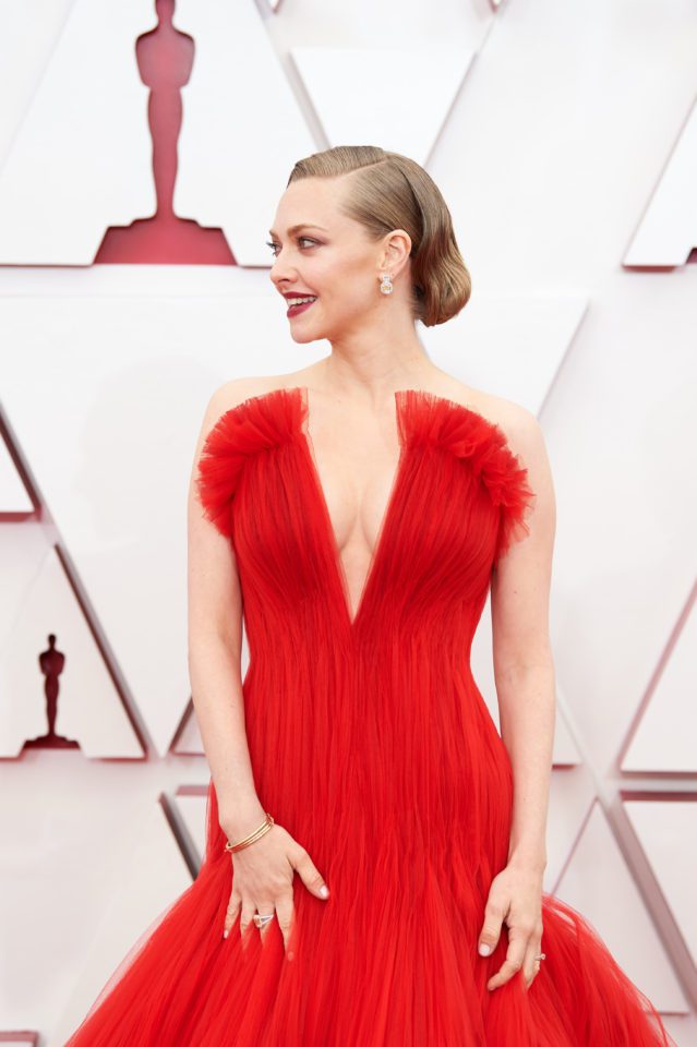 Oscar® nominee Amanda Seyfried arrives on the red carpet of The 93rd Oscars® at Union Station in Los Angeles, CA on Sunday, April 25, 2021.