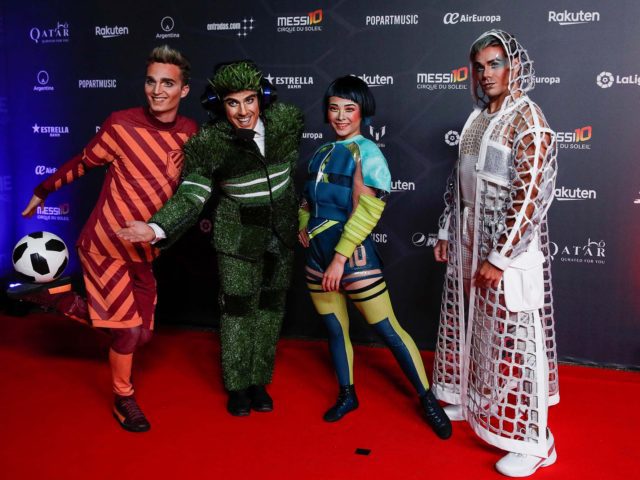 Cirque du Soleil's artists pose during the premiere of the "Messi10" show in Barcelona, Spain, October 10, 2019. REUTERS/Albert Gea